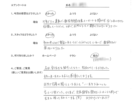 習志野市在住のペーパードライバーさん