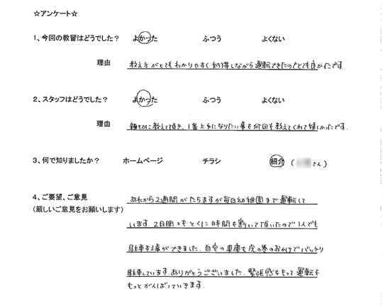 流山市在住の女性ペーパードライバー さん