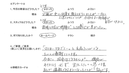 武蔵野市在住のペーパードライバーさん