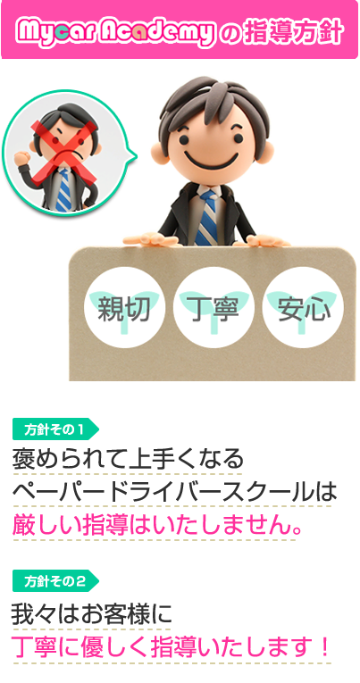 褒められて上手くなるペーパードライバースクールは厳しい指導はいたしません。