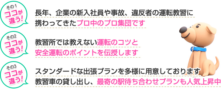 長年、企業の新入社員や事故、違反者の運転教習に携わってきたプロ中のプロ集団です